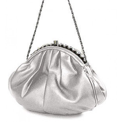 Evening Bag - 12 PCS - PU Leather w/ Glass Beads on Top - Silver - BG-43312SV